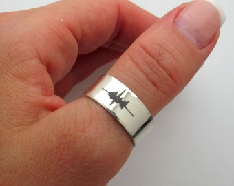 Soundwave Ring, 925 Sterling Silver Engraved Ring, Custom Band, Personalized gift for Her or for Him, Waveform Ring, voice recording Jewelry