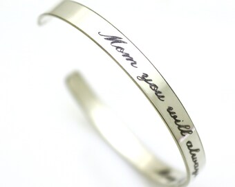 Mom Remember Bracelet, Custom Memorial Cuff Bracelet, Personalized Mothers Day Gift for Her, Custom engraved Delicate Sterling Silver Bangle