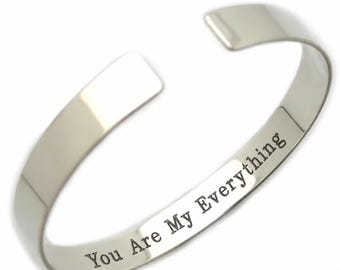 Hidden Message Bracelet, Personalized Silver Cuff Custom Engraved Secret Quote Bracelet Inspirational Message Jewelry Birthday Gift for Her