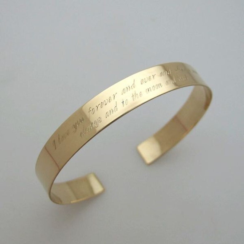 Personalized Gold Bracelet. Message Cuff Bracelet Inspirational Quote Bracelet Long Text Engraved Bangle Bracelet Gold Cuff Gift for her image 1