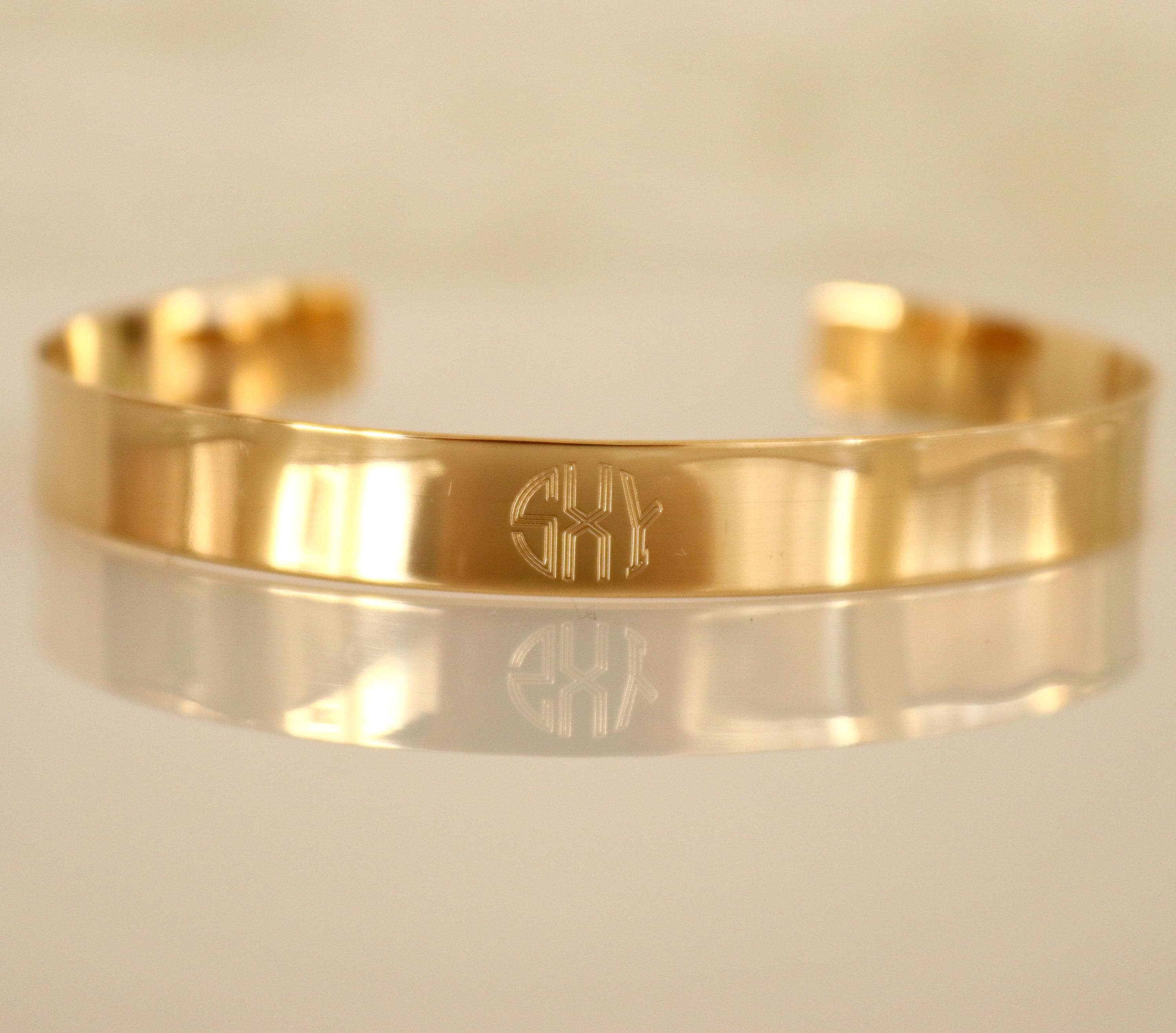 Gold Circle Monogram Cuff Bracelet for Women Custom Initial Engraved ...