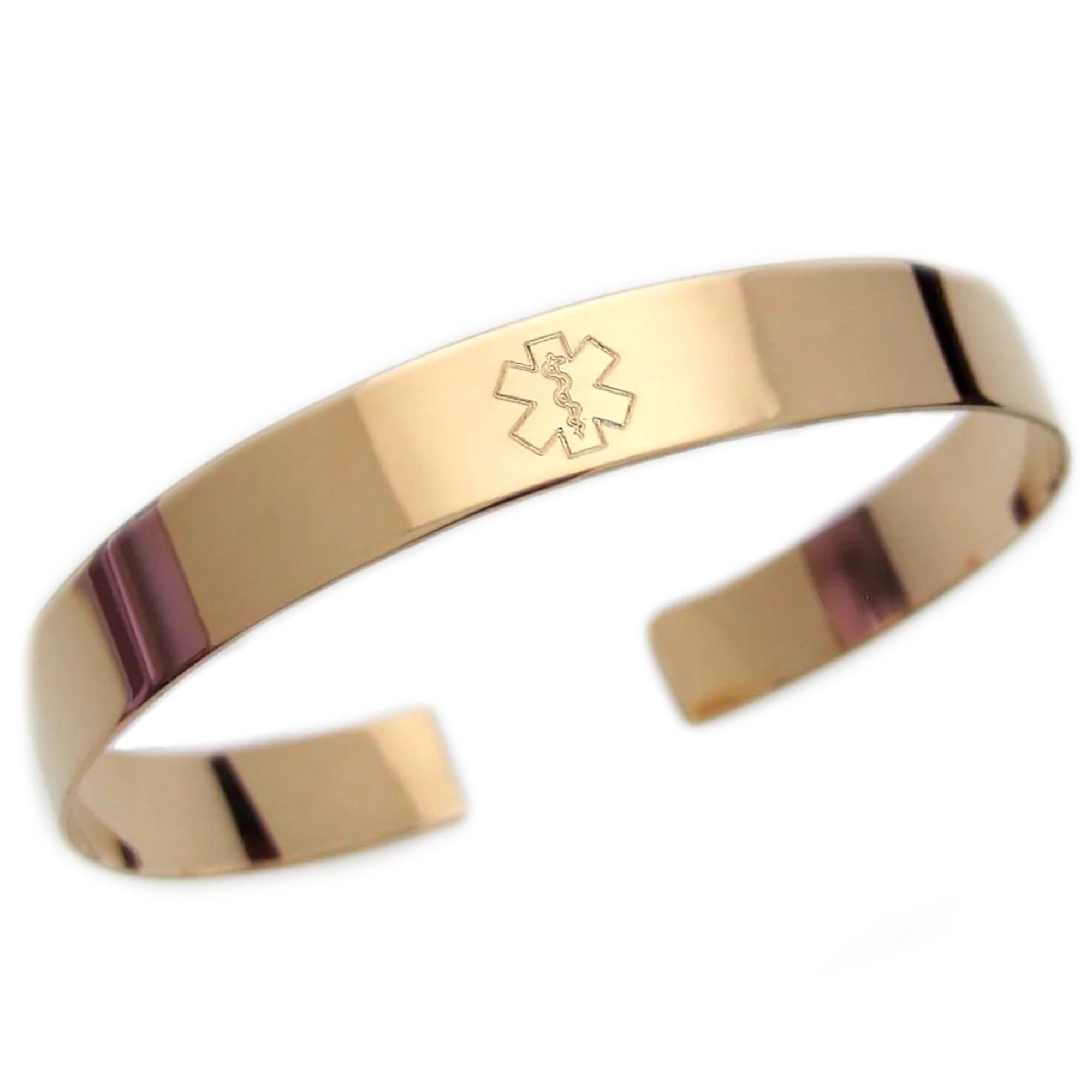 Gold ID Medical Cuff Bracelet Custom Medical Alert Bracelet Hidden