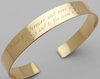 Personalized Gold Bracelet Message Cuff Bracelet Inspirational Quote Bracelet Long Text Engraved Bangle Bracelet Gold Cuff Gift for her