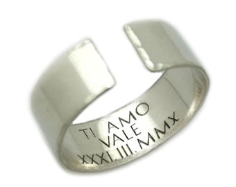 Secret Message Ring, 925 Sterling Silver Band, Hidden text Rings 9 words, Custom Roman Numeral Date Ring, Gift for her or Him, Birthday Gift