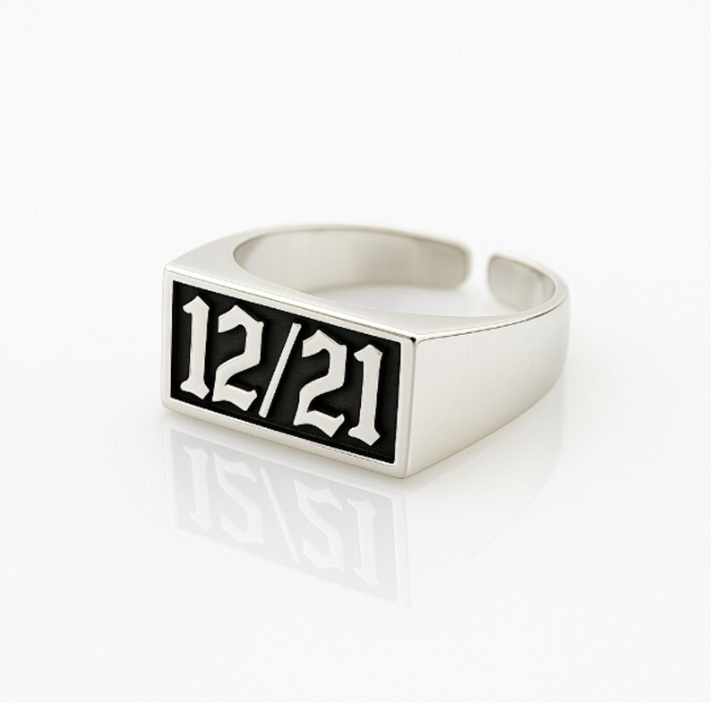Gothic Date Ring Personalized Sterling Silver Signet Ring for Her/him ...