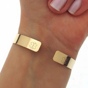 Medical ID Alert Bracelets for Women Star of Life Cuff Bracelet Emergency Gold Engraved Bracelet Medical School Grad Personalized cuff