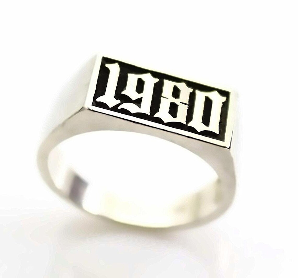 Gothic Date Ring Personalized Sterling Silver Signet Ring for Her/him ...