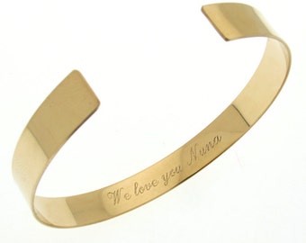 Personalized Gold Cuff Bracelet, Inside Engraved Bangle, Quote Lyrics Jewelry, Gift for her, Flexible Gold Bracelet Inspirational cuff