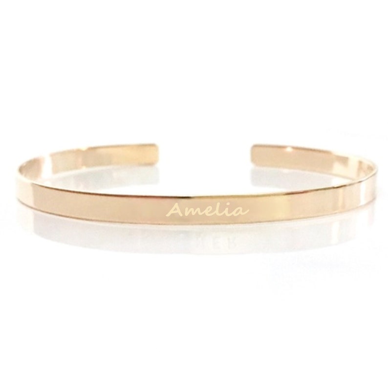 Personalized Gold Bangle, Gold Stackable Cuff Bracelet for Women ...