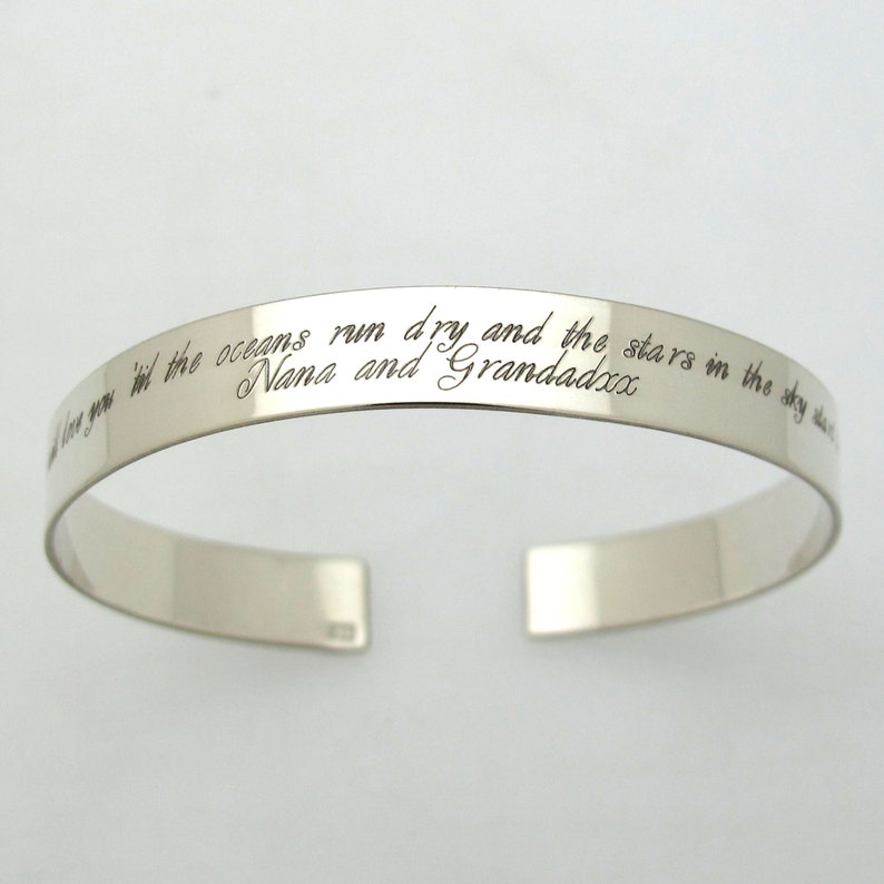 Long Message Engraved Bracelet, Sterling Silver Bangle, Inspirational Cuff Bracelet, Personalized Quote Bangle, Prayer bracelet, Mantra Cuff image 6