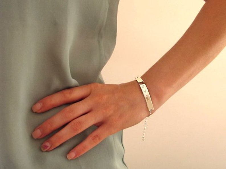 Custom Sterling Silver Bracelet Two sides engrave Nameplate Bar Nameplate Bracelet Secret Message Engraved Personalized Bar Bracelet