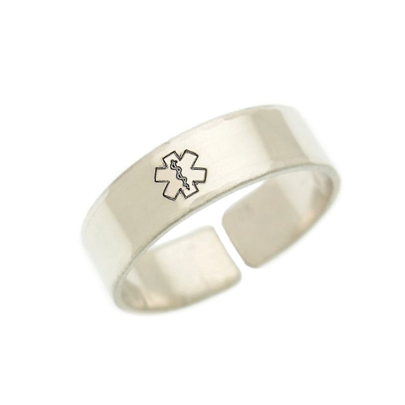 Medical Alert Ring silver ring - Caduceus Symbol band