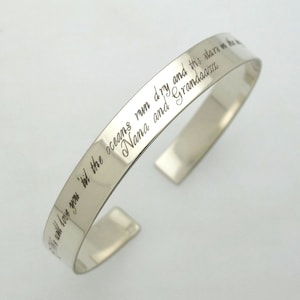 Inspirational Quote Bracelet Personalized Gift for Her, Solid Sterling Silver Cuff Bangle Text Motivational Bracelets Custom Engraving Quote