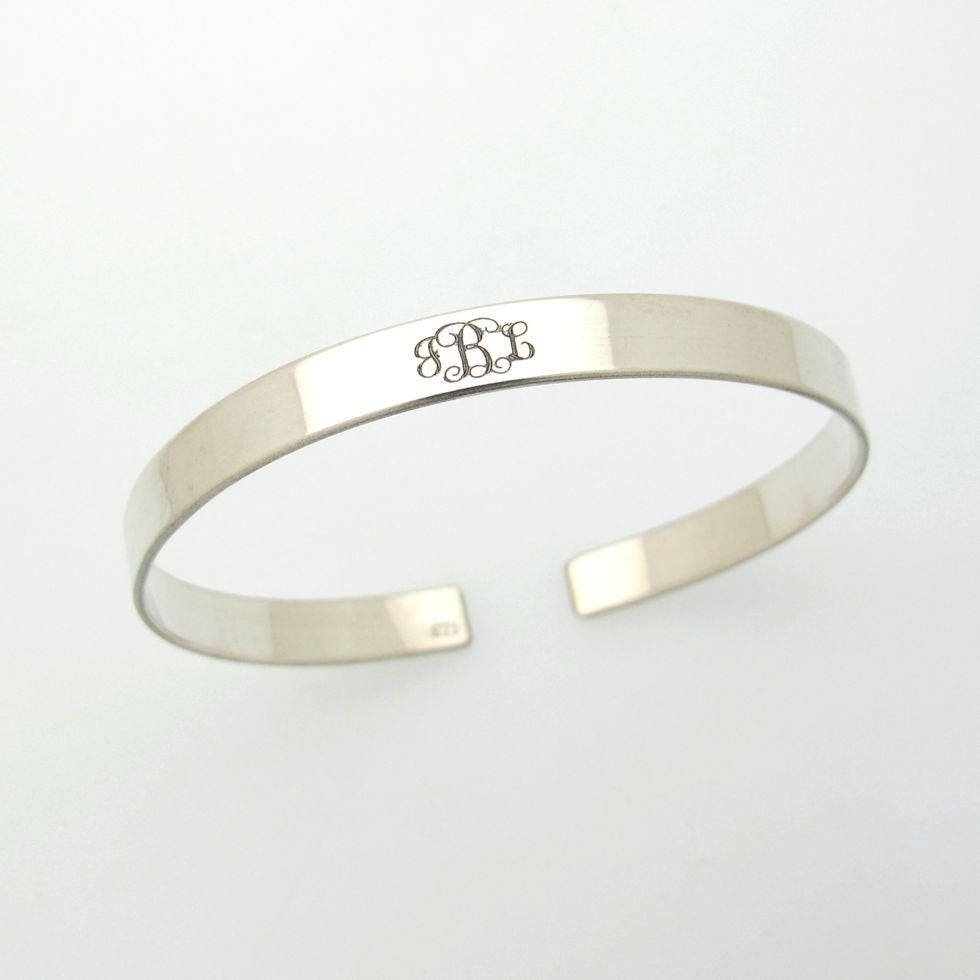 Sterling Silver Monogram Bracelet Initials Cuff Bracelet | Etsy