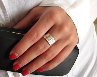 Anello in argento sterling inciso da donna, anelli personalizzati con citazioni, anello personalizzato con messaggio, fascia larga, fascia personalizzata, fascia incisa, regalo di compleanno per lei