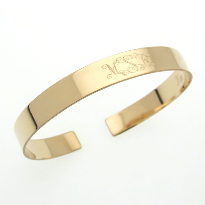 Gold Monogram Bracelet Monogram Cuff bracelet Custom engraved Etsy