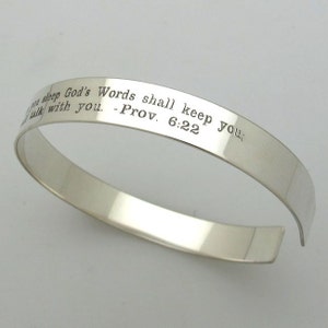 Long Message Engraved Bracelet, Sterling Silver Bangle, Inspirational Cuff Bracelet, Personalized Quote Bangle, Prayer bracelet, Mantra Cuff image 4