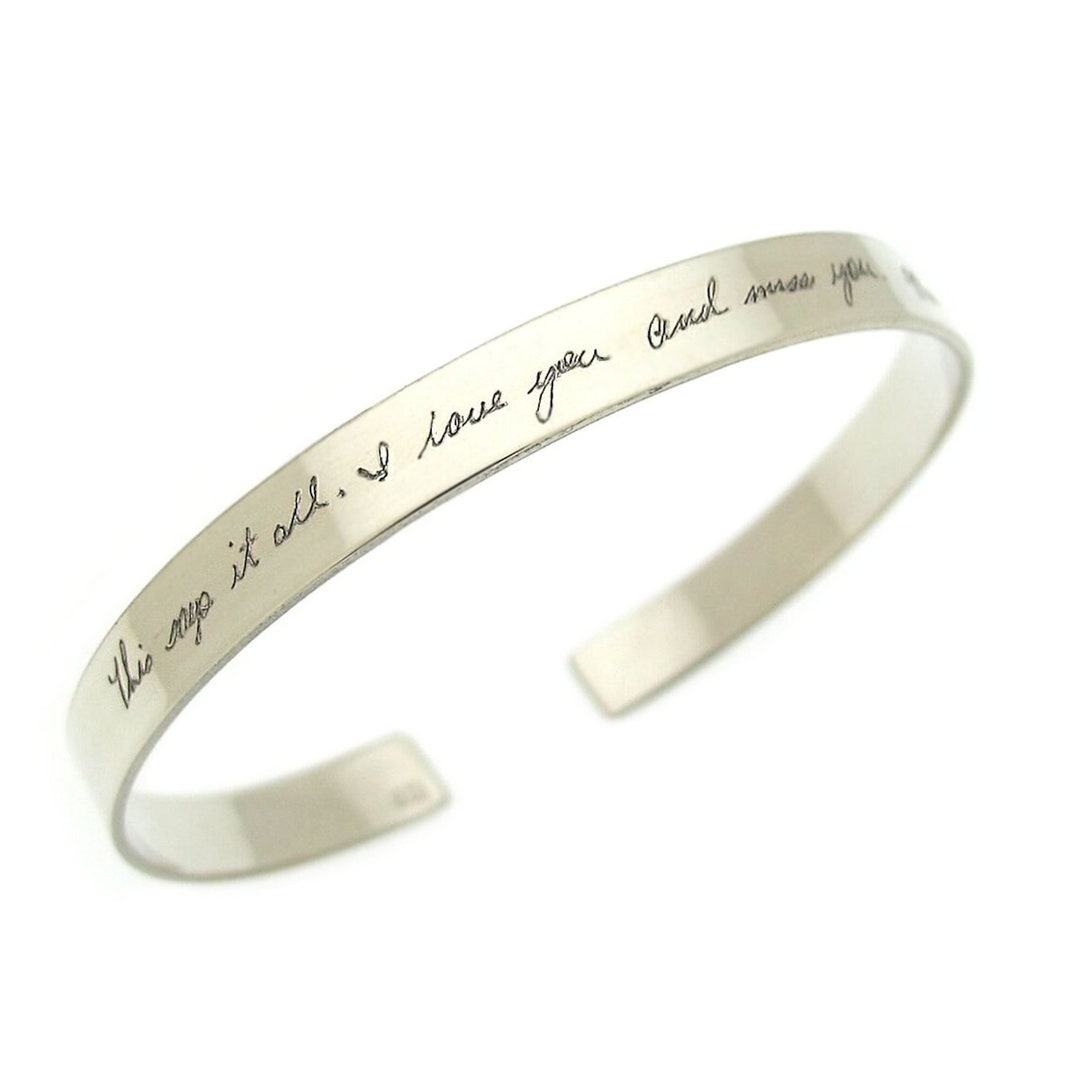 Actual Handwriting Cuff Bracelet Sterling Silver 925 Open Bangle