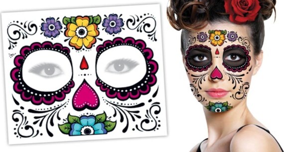 Download Floral Face Mask Tattoo Floral Face Tattoo Halloween Face Etsy