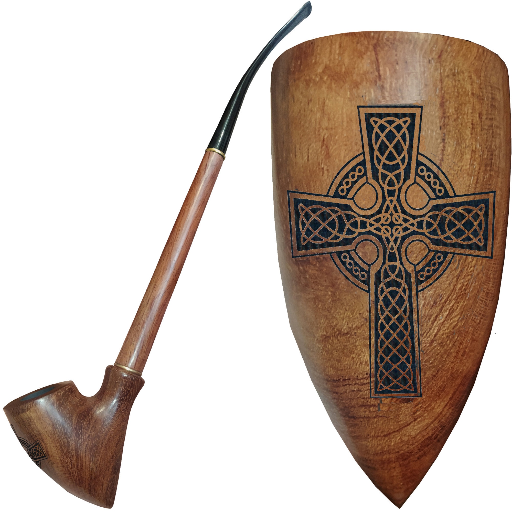 13,2 Zoll lange Tabakpfeife CHURCHWARDEN | Pfeifen - (33 cm) Keltisches Kreuz