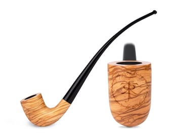 10.2'' Long Olive Wood Tobacco Pipe Tolkien's symbol - (26cm) for 9mm Filter