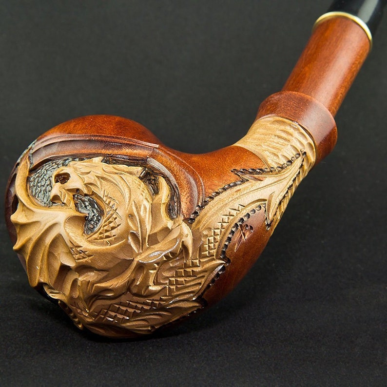 7.36 'dragon'. Long Carved Wooden Smoking Pipe Etsy