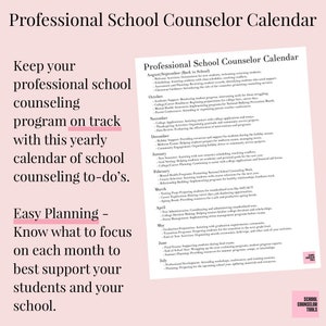 Professional School Counselor Calendar School Counselor Yearly Calendar Planning Scheduling Elementary Middle High School Counselor PDF