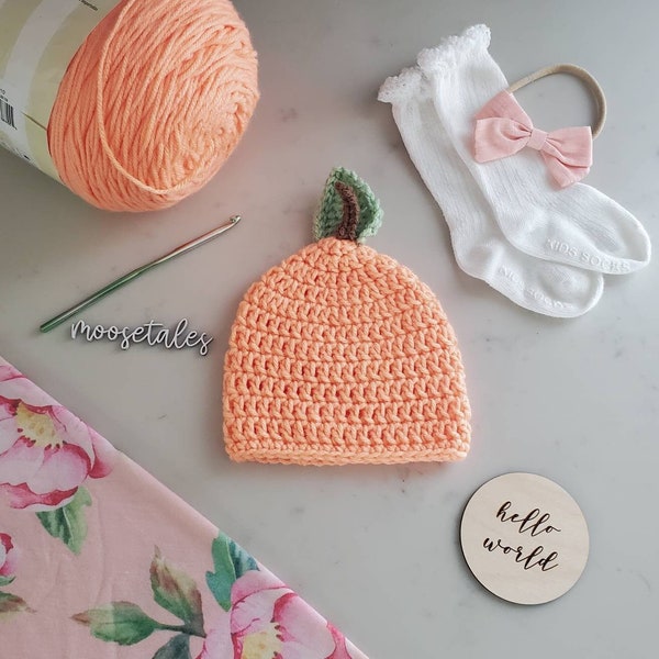 Peach Hat Baby Peach Hat Hand Knit Baby Hat Newborn Knit Hat Baby Name Reveal Knit Baby Hat Knitted Baby Hat Baby Knit Hat Georgia Peach