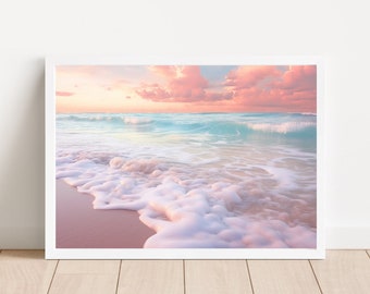 Pink Beach Sunset Print | Pastel Coastal Wall Art (Digital Download)