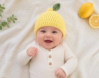 Gorro de limón a crochet para bebé, accesorio fotográfico para recién nacido