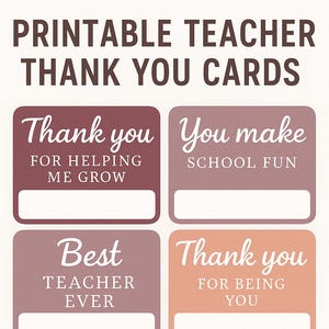 Printable Teacher Thank You Cards – End of Year Student Gift, Foldable PDF
