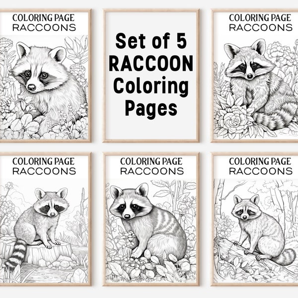 Whimsical Raccoon Coloring Pages Set | Digital Download | Instant PDF | Fun Woodland Creatures | Coloring Adventure | Raccoon Lover Gift