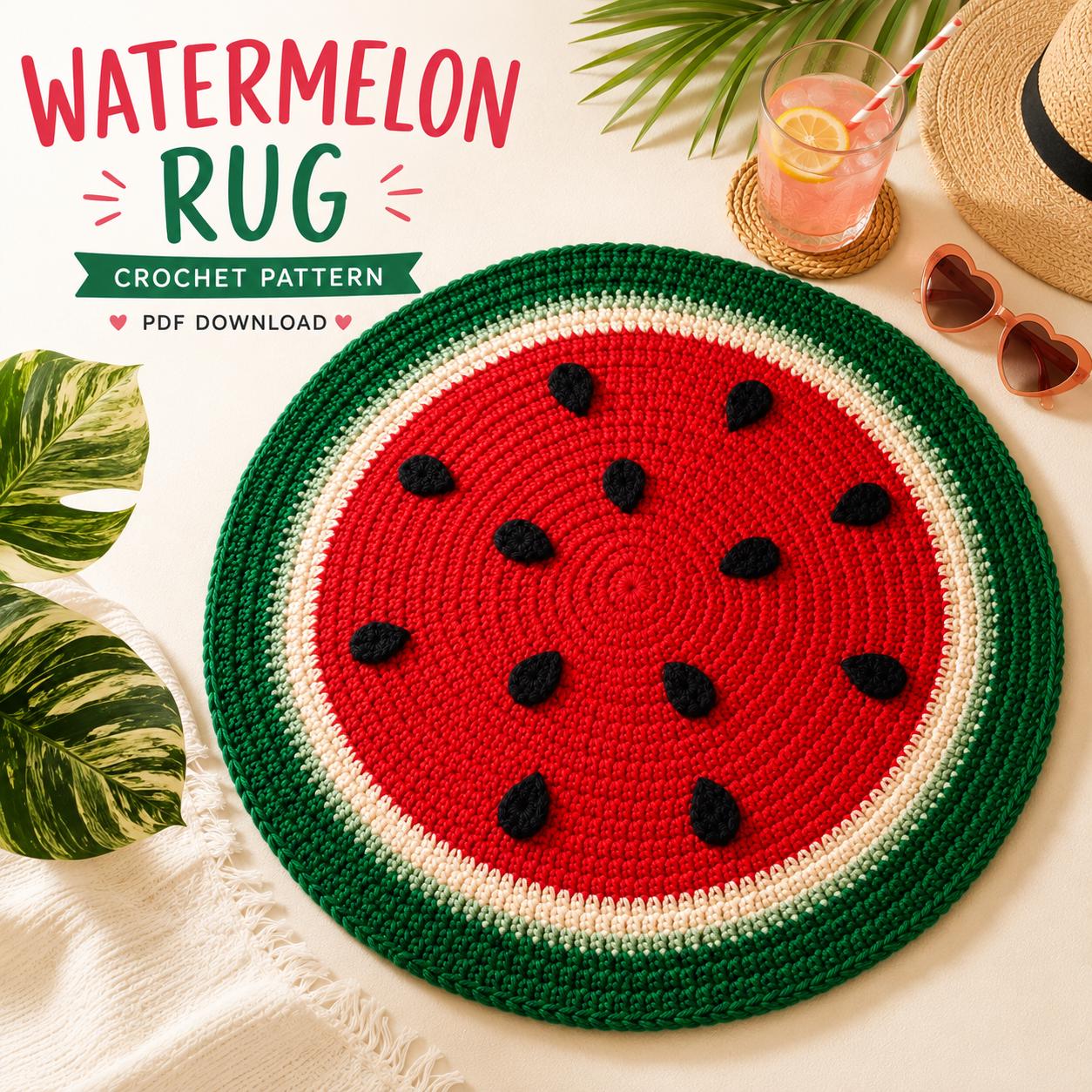 23 Crochet Bath Rug Patterns for Bathroom Floors, Entryways, and Cozy Home Decor 13 Watermelon Rug Crochet Pattern