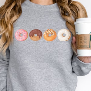 Donut Sweatshirt Donut Sweater Crewneck Sweatshirt for Women Donut Shirt Gift for Donut Lover Donut Day Cute Crewneck Long Sleeve Pullover