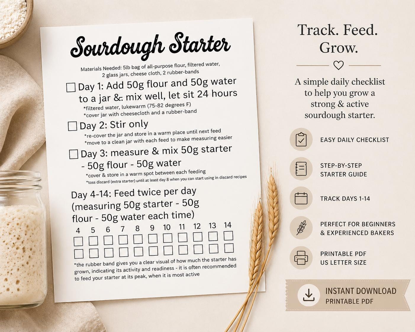 Sourdough Starter Checklist, Sourdough Bread Recipe (PDF) - Etsy
