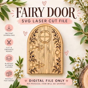 Fedörr SVG, laserskuren älvträdgårdsdörr, Glowforge-fil, miniatyrträdgårdsdörr, DIY-älvträdgårdsdekor