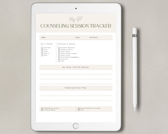 Therapist Counseling Session Tracker | Printable Therapy Notes Organizer | Mental Health Client Progress Log