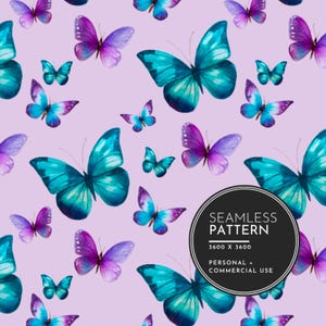 Motif papillon sans couture – 3600x3600 PNG | Carrelage numérique violet et bleu sarcelle pour tissu, scrapbooking, décoration pour enfants, téléchargement numérique