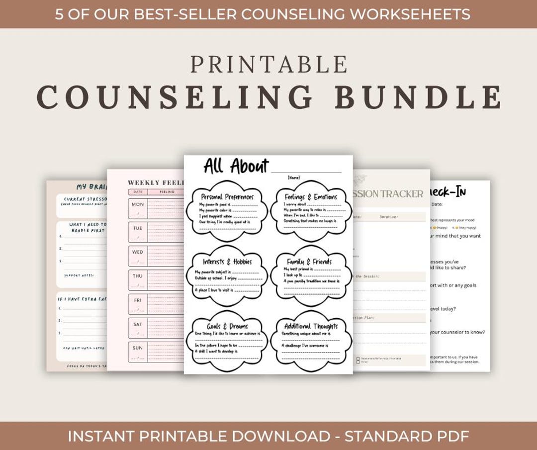 Counseling Toolkit Printable, Therapy Worksheets Bundle, School ...