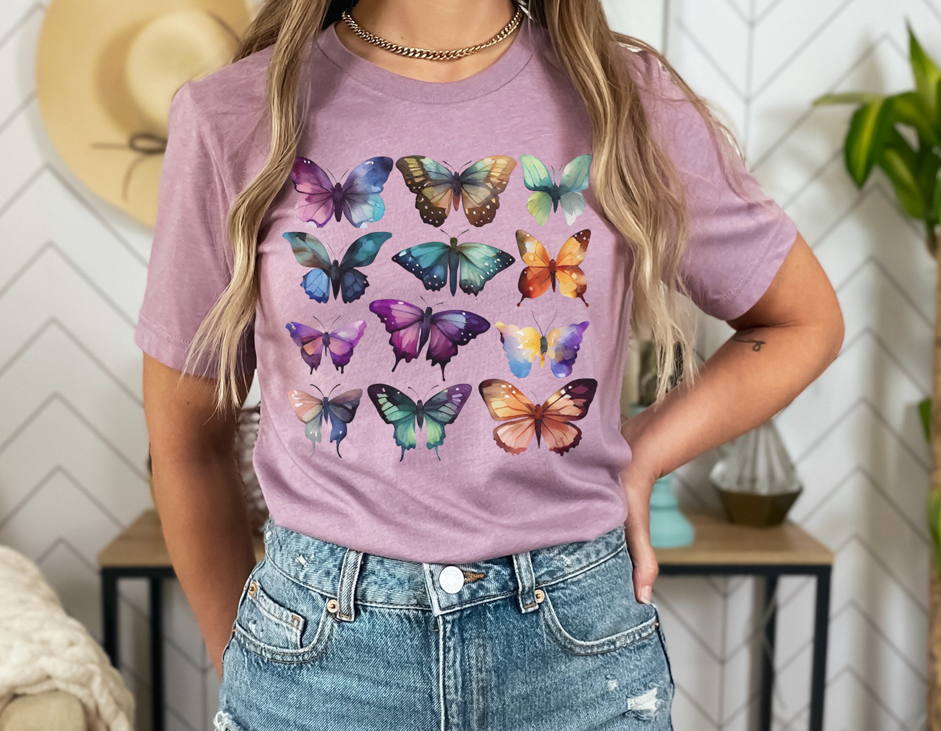 Purple shirt with best sale butterfly