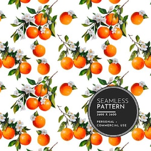 Modèle sans couture de fleur d'oranger – 3600x3600 PNG | Carreaux d'agrumes peints à la main pour tissu, décoration de cuisine, papier cadeau, usage numérique
