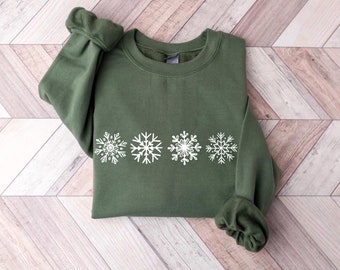 Snowflake Sweatshirt, Minimalist Holiday Crew Neck