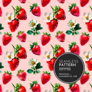 Erdbeer Muster - 3600x3600 PNG | Rosa Hintergrund Obst Digitaler Download