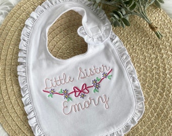 Little sister bib, Personalized Baby Sister, Baby Girl Bib