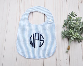 Monogrammed Bib, Seersucker Bib, Baby Boy Bib, Monogrammed Boy Bib, Baby Gift, Baby Boy Gift, Baby Shower Gift