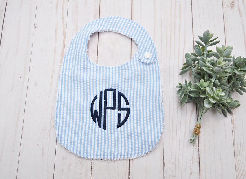 Monogrammed Bib Seersucker Bib Baby Boy Bib Monogrammed Boy Etsy