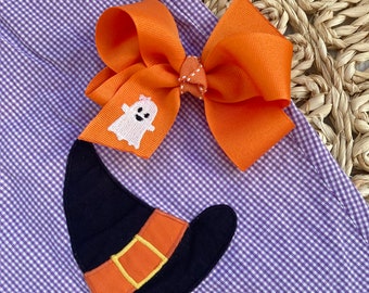 Halloween Bow, Ghost Bow, Embroidered Bow, Fall Bow
