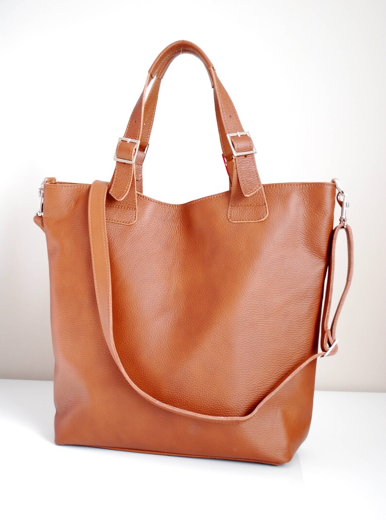 Huge Elegant Leather Bag Urban Style Tote Brown Color Brown Etsy