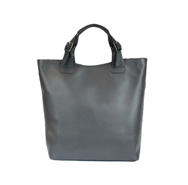 Huge Elegant Leather Bag Urban Style Tote Dark Grey Color