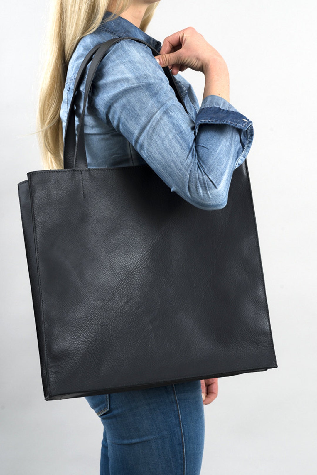 Elegant Simple Leather Bag Genuine Leather Women Tote Dark - Etsy